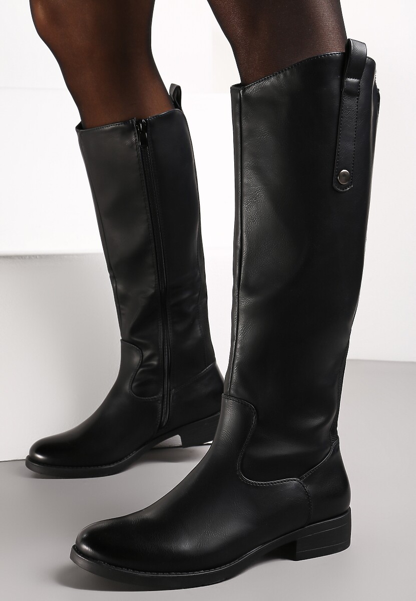 Czarne Kozaki Muszkieterki przed Kolano Budrey