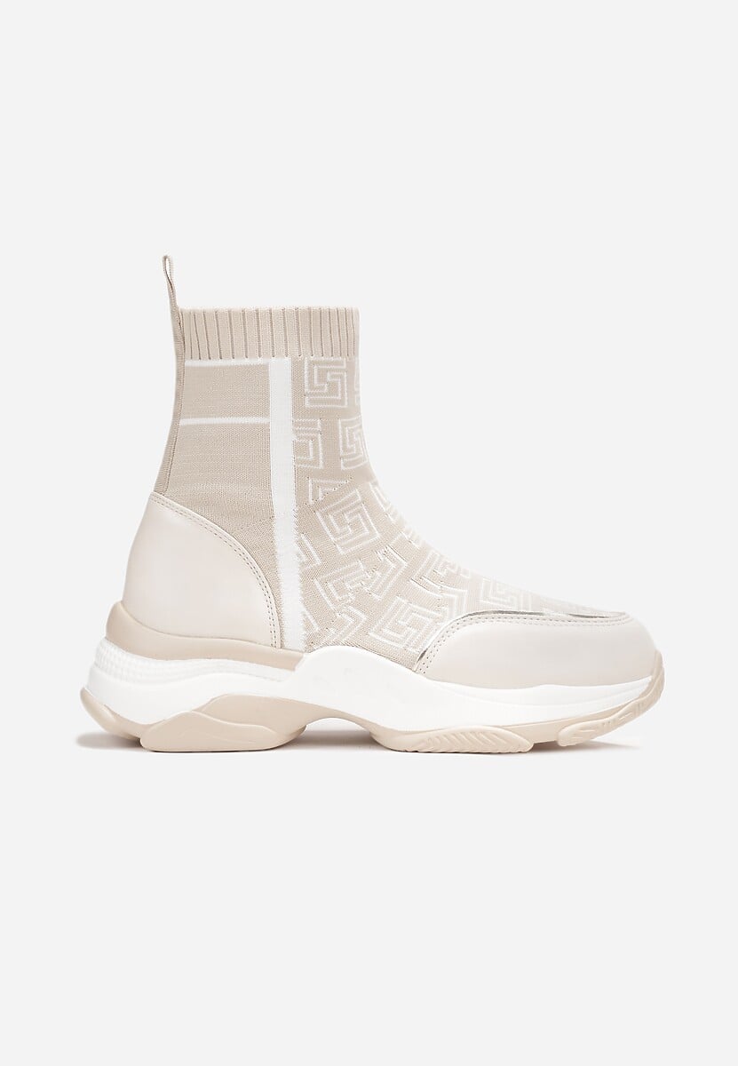 Beżowe Skarpetkowe Sneakersy na Płaskiej Grubej Podeszwie Parnelia