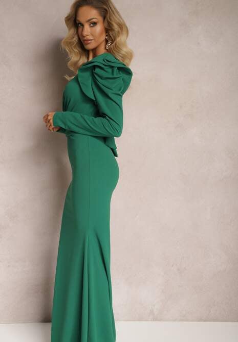 Zielona Sukienka Maxi z Falbankami i Wiązanym Paskiem Botarla