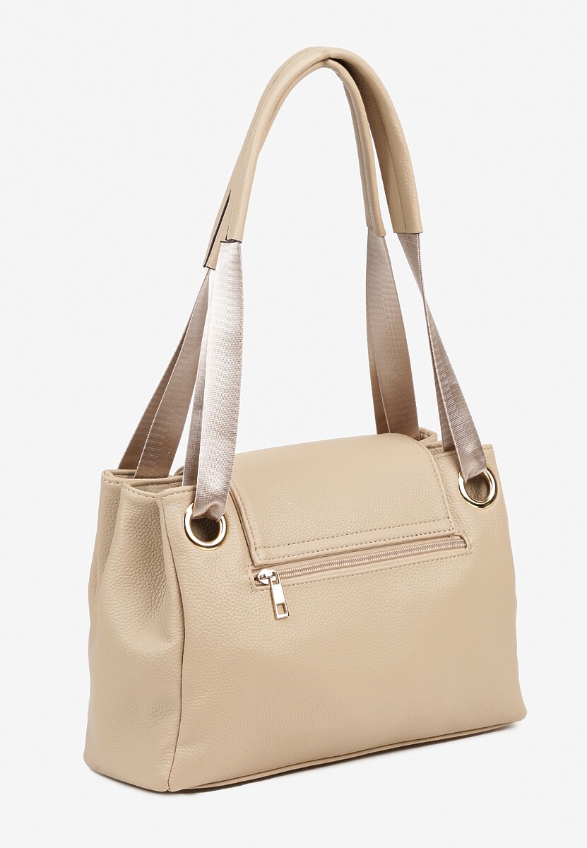 Beżowa Torebka na Ramię w Klasycznym Stylu z Klapą Idaletia