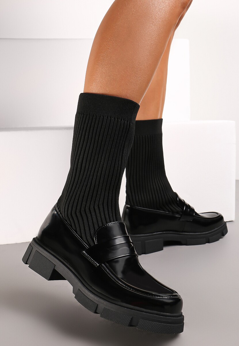 Czarne Botki Mokasyny z Elastyczną Cholewką Kellesha