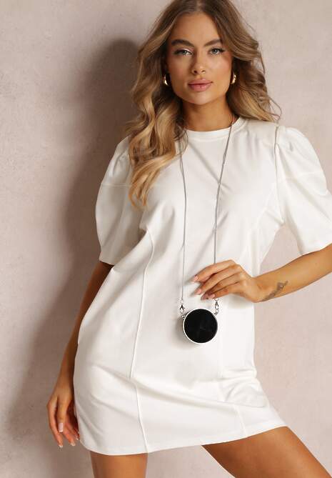 Biała Pudełkowa Sukienka Mini z Saszetką Dalana