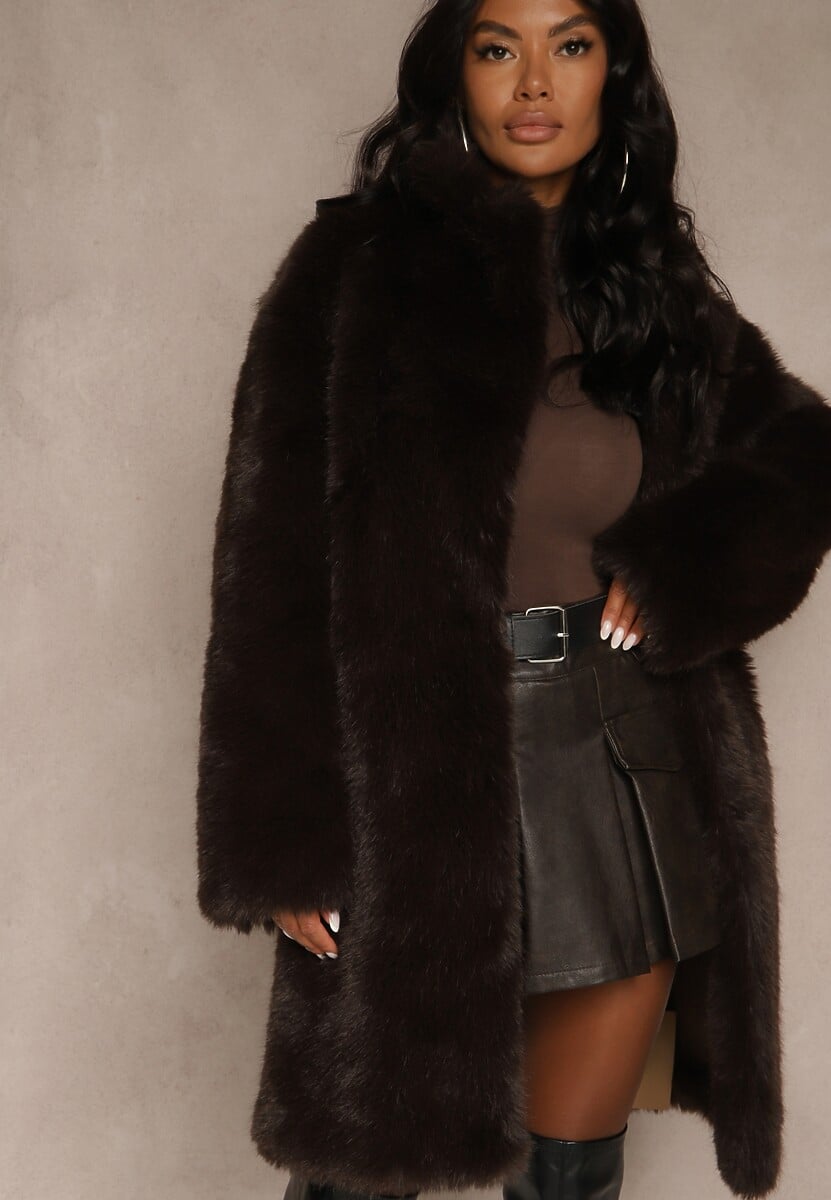 Brązowy Długi Futrzany Płaszcz Otirona