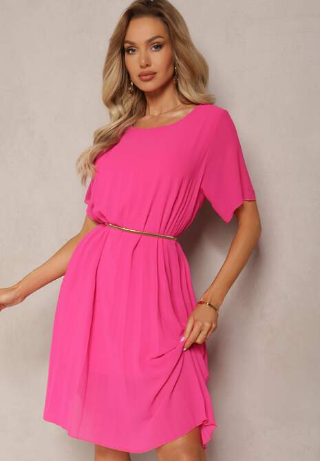 Fuksjowa Plisowana Sukienka o Rozkloszowanym Kroju Orxiala