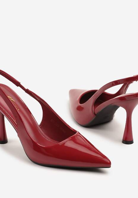 Bordowe Lakierowane Sandały Szpilki Typu Slingback Ulios
