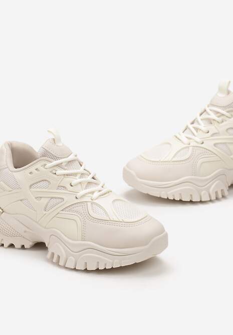 Beżowe Sneakersy z Metaliczną Wstawką na Grubej Podeszwie Boele