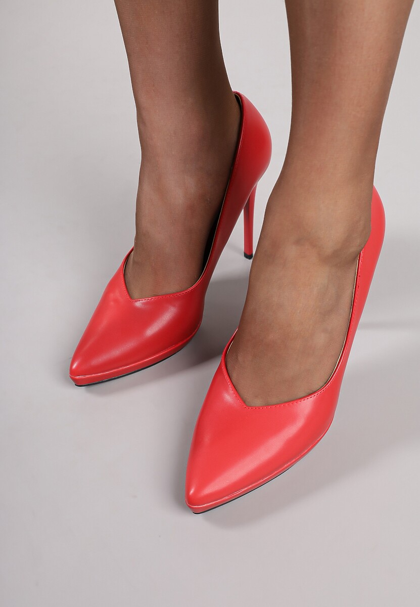 Czerwone Szpilki Vices na Grubej Podeszwie z Wkładką ze Skóry Naturalnej Ahrrie