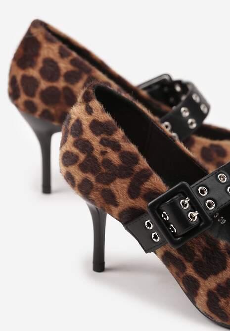 Panterkowe Czółenka Vices na Szpilce z Wkładką ze Skóry Naturalnej z Klamrą Nalisette