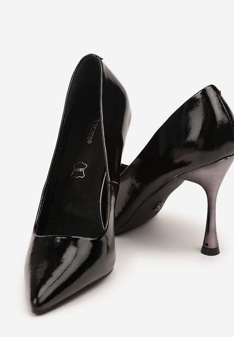 Czarne Szpilki Vices na Klepsydrze z Wkładką ze Skóry Naturalnej Zitene