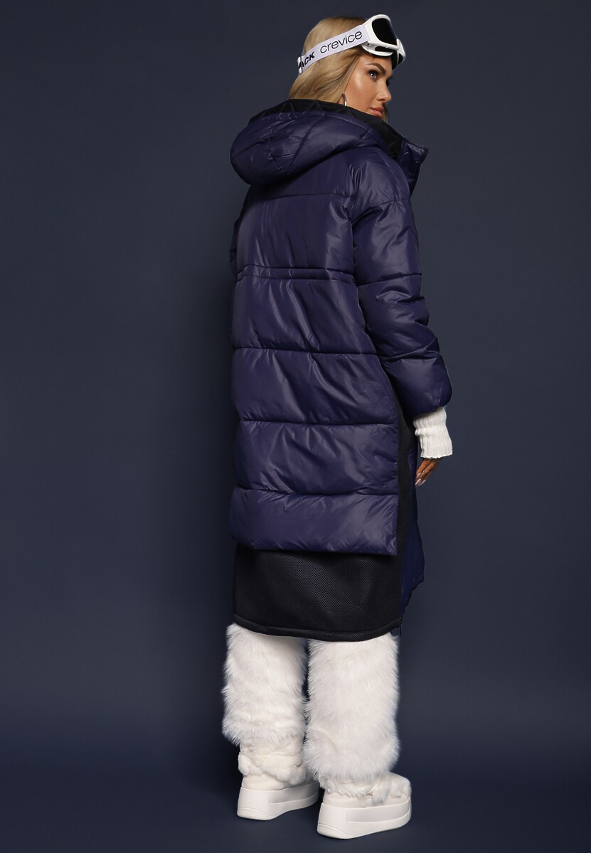 Granatowa Kurtka Pikowana Długa Pelo