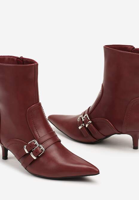 Bordowe Botki na Kaczuszce z Paskami i Metalowymi Klamrami Merellia