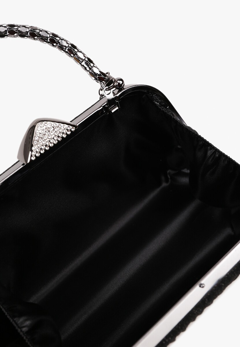 Czarna Torebka Kopertówka z Brokatem z Łańcuszkiem i Uchwytem Zarletta