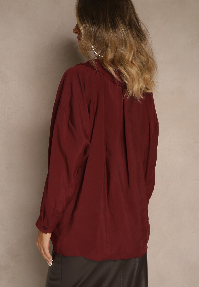 Bordowa Koszula z Modalem o Fasonie Oversize Adavelle