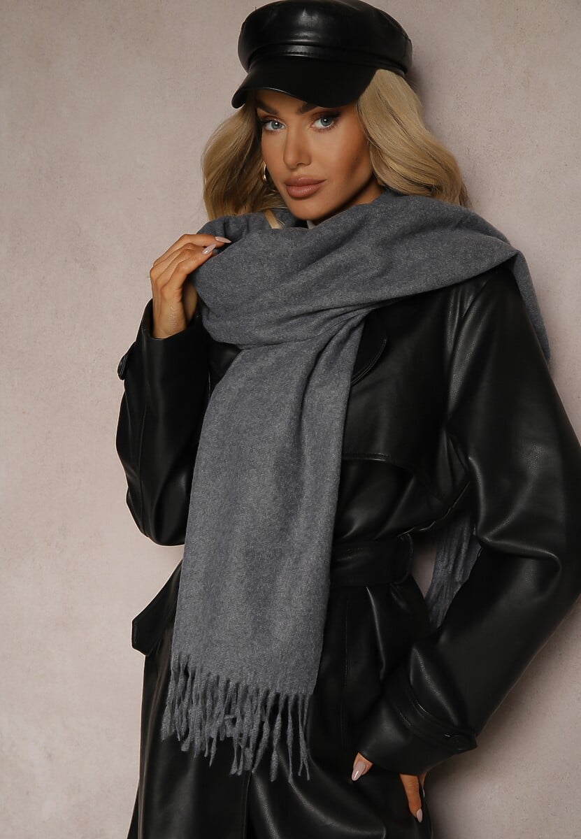 Niebieski Szalik z Wiskozą Bawełną i Frędzlami Siathlin