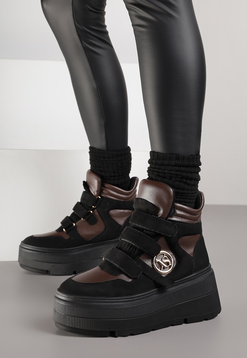 Czarno-Brązowe Botki Sneakersy Vices na Platformie w Stylu Y2K Gelira
