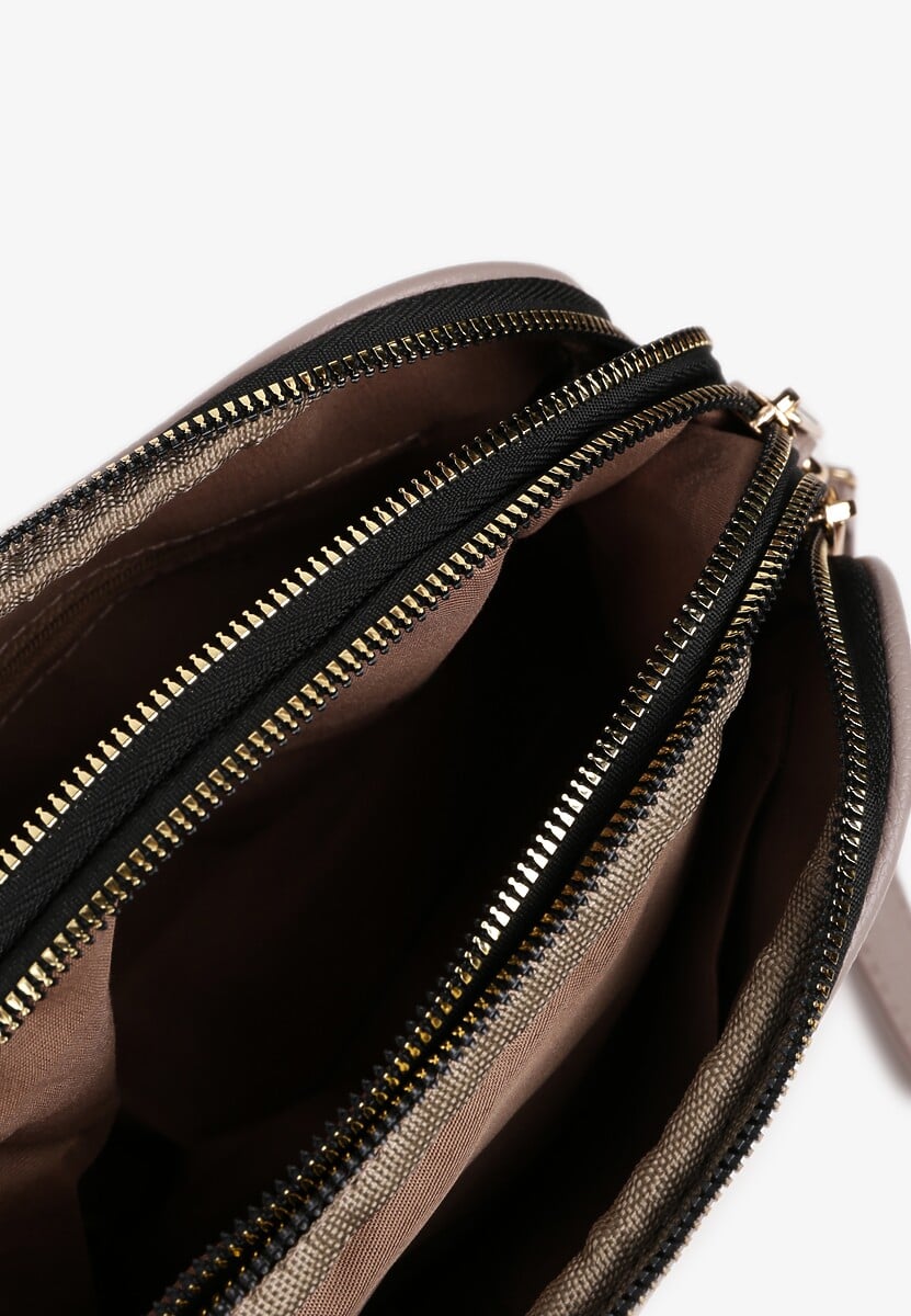 Szara Pikowana Torebka Ozdobiona Aplikacją i Paskiem z Regulacją Polila