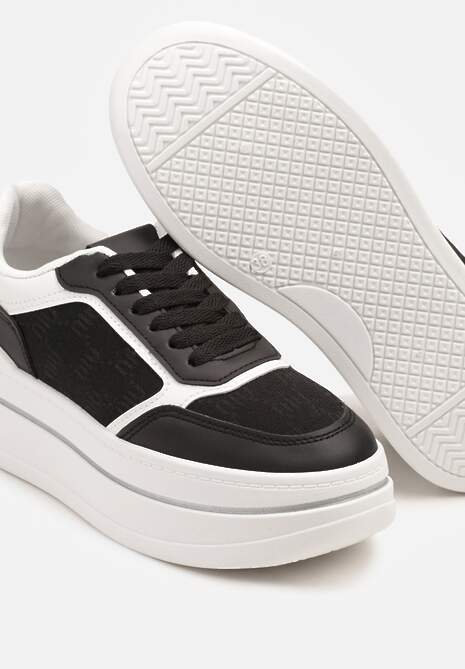 Czarno-Białe Sneakersy na Platformie z Tłoczoną Cholewką Callirae