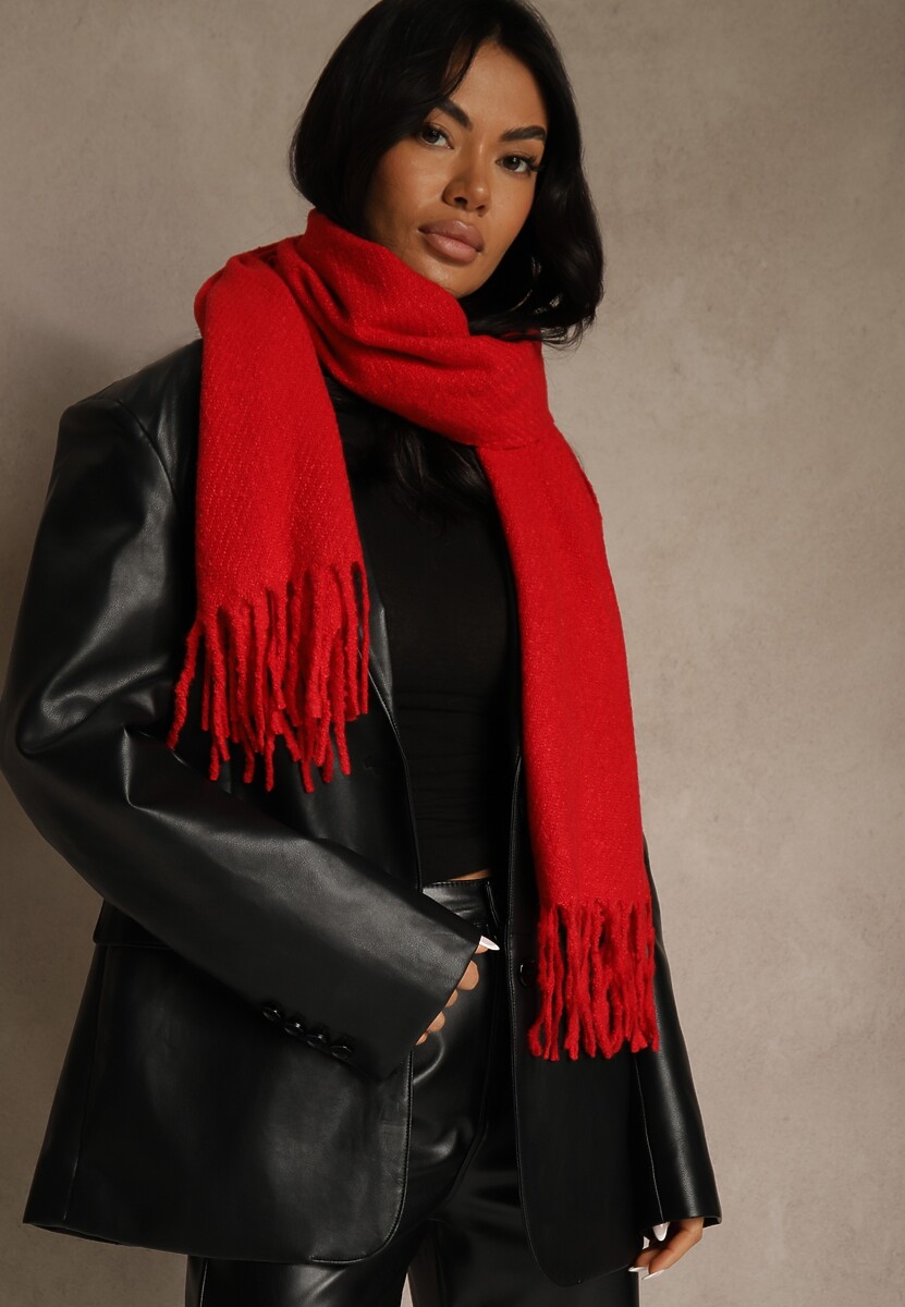 Ciemnobeżowy Gładki Szalik z Frędzlami Vetimare