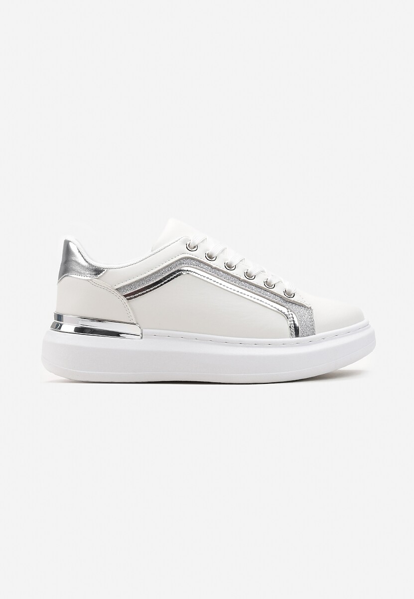 Białe Sneakersy na Grubej Podeszwie z Brokatem Veneli