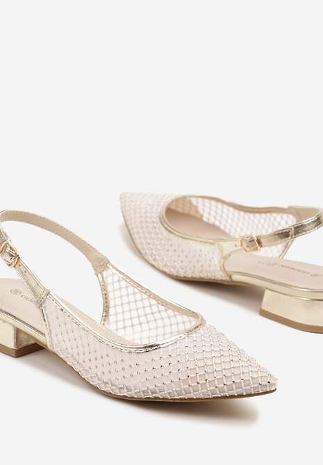 Złote Sandały z Siateczki ze Skórzaną Wkładką i Noskiem w Szpic Silwia