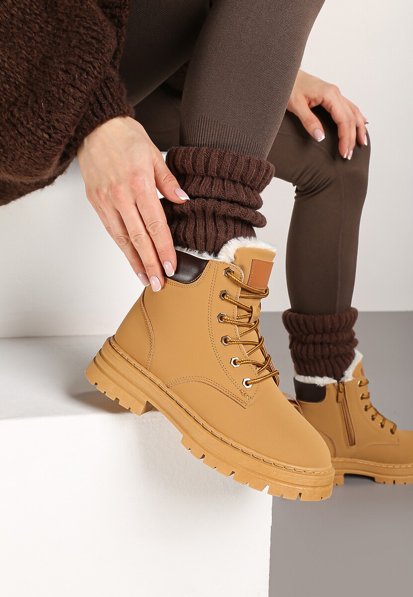 Brązowe Traperki ze Sznurowaniem i Grubą Podeszwą z Nubuku Syntetycznego Ariellta