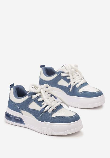 Niebieskie Sneakersy na Platformie Wiązane na Grube Sznurowadła Mirilte