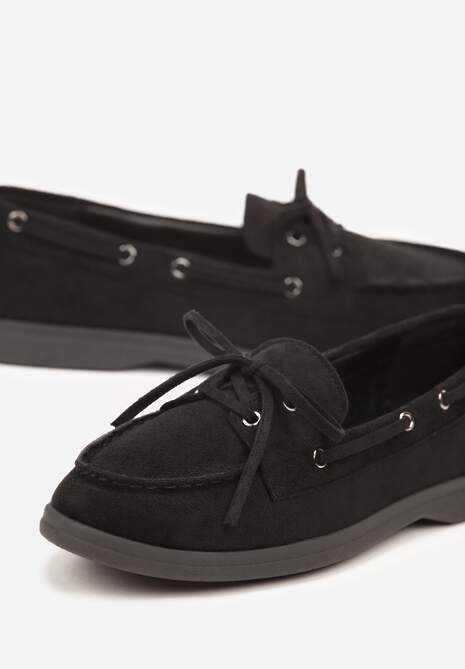 Czarne Mokasyny ze Sznurowaniem i Kokardką Rilamala