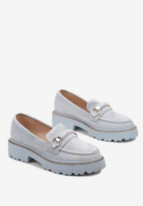 Niebieskie Mokasyny z Cyrkoniami Wokół Podeszwy i Klamrą Rolanissa