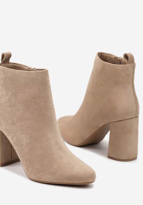 Ciemnobeżowe Casualowe Botki na Słupku z Ociepleniem Ittarelle