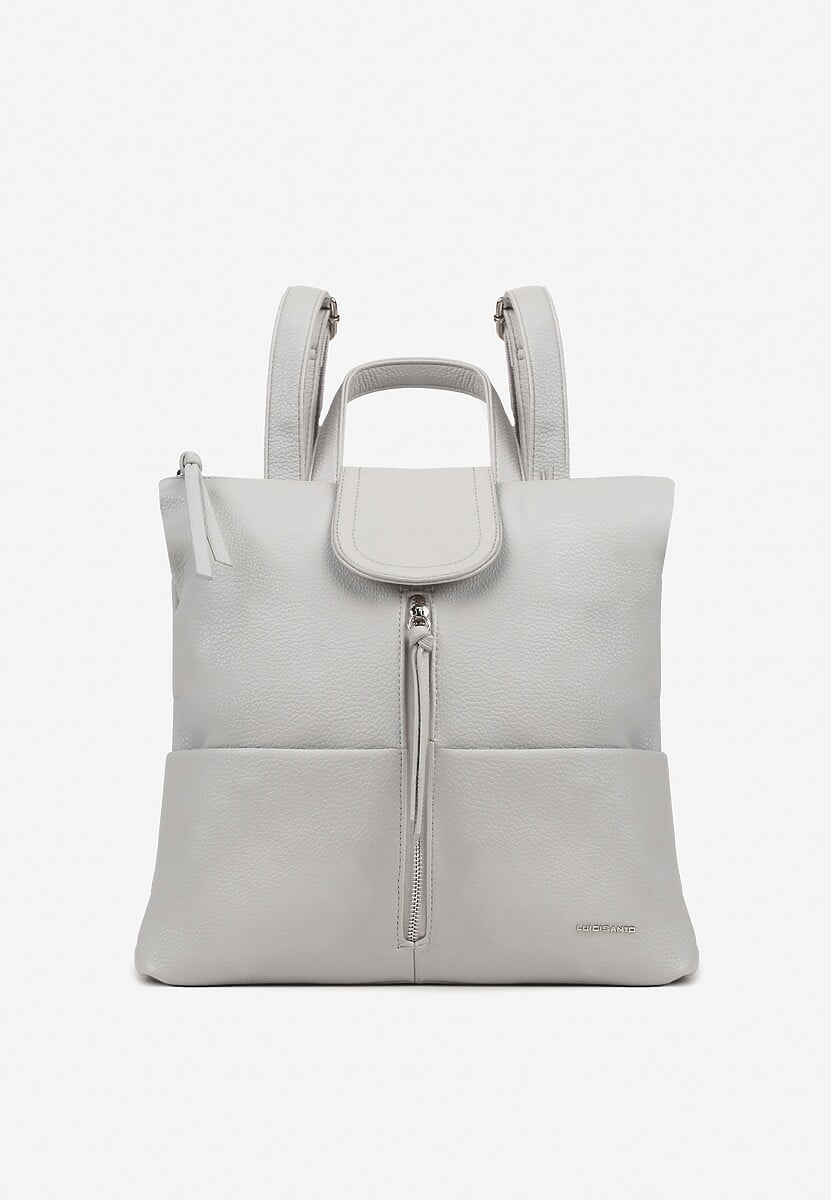 Szary Plecak z Ozdobnym  Suwakiem Rivzedi