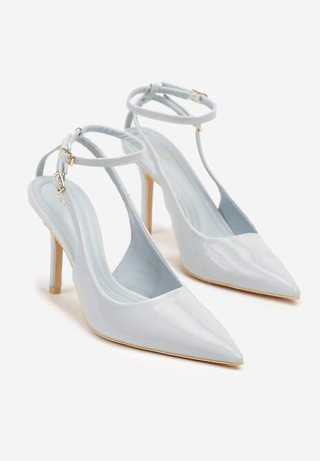 Niebieskie Sandały Lakierowane Vices na Szpilce Typu Slingback Dolenita