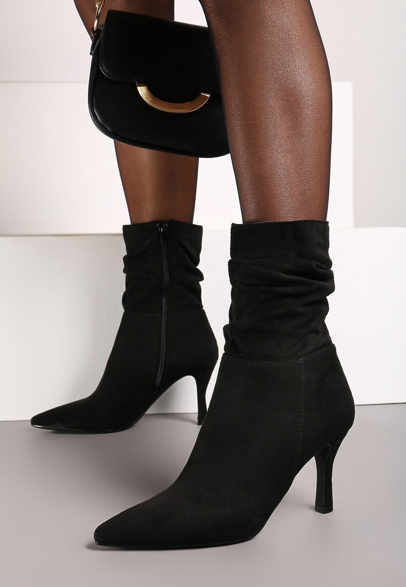 Czarne Botki Vices Slouchy na Szpilce Ilaffie