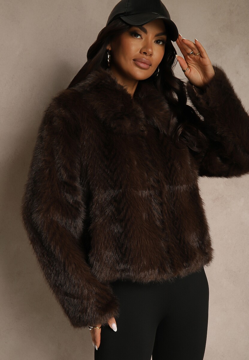 Jasnobeżowa Klasyczna Kurtka Futerko z Zapięciem na Zamek Błyskawiczny Tuswella