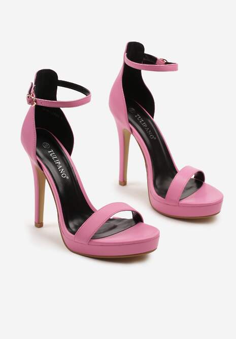 Różowe Sandały na Szpilce i Platformie z Paskiem Wokół Kostki Napelle