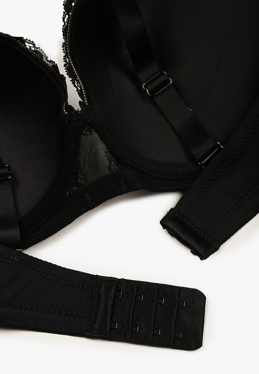 Czarno-Beżowy Koronkowy Biustonosz z Metaliczną Aplikacją Dorzedi