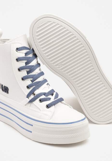 Białe Trampki z Cholewką za Kostkę i Kontrastowym Sznurowaniem Rivloti