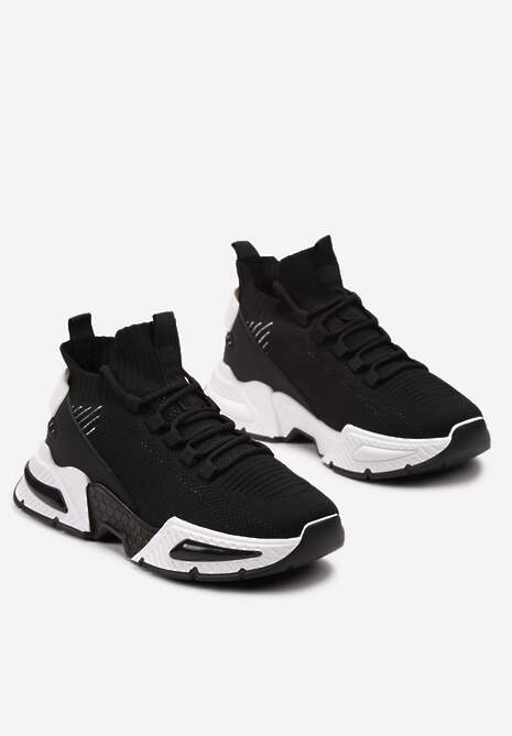 Czarne Sneakersy Sportowe na Grubej Podeszwie ze Skarpetkową Cholewką Xille