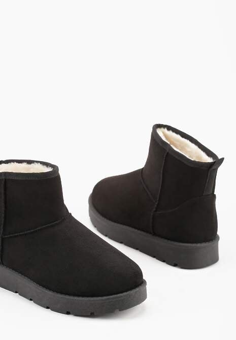 Czarne Klasyczne Śniegowce Wsuwane z Imitacji Zamszu Atuvitte