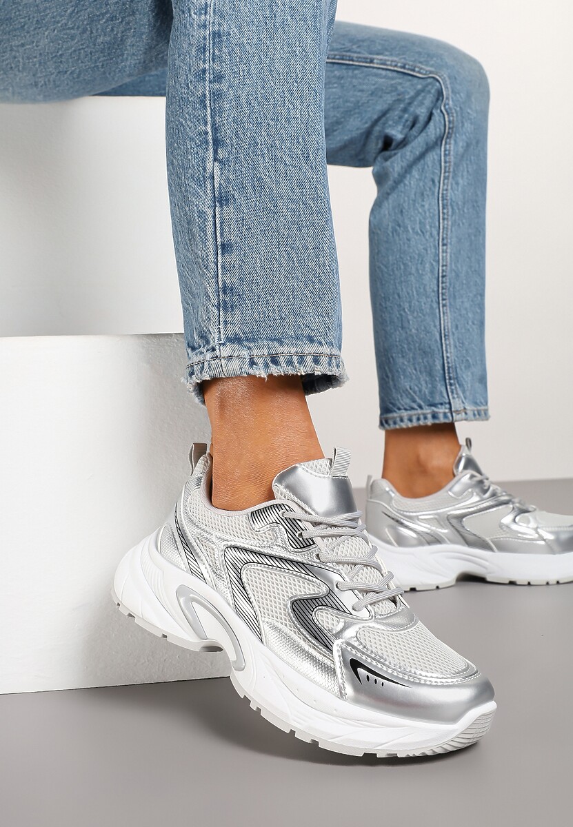 Srebrne Sneakersy Ozdobione Geometrycznym Wzorem Lealiriel
