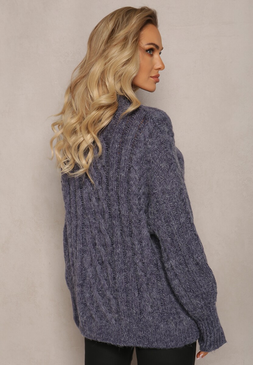 Granatowy Luźny Golf w Ozdobny Splot Atterta