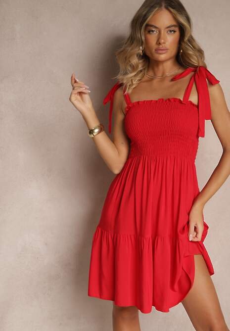 Czerwona Sukienka z Bawełny Ozdobiona Wiązaniem Tollasea