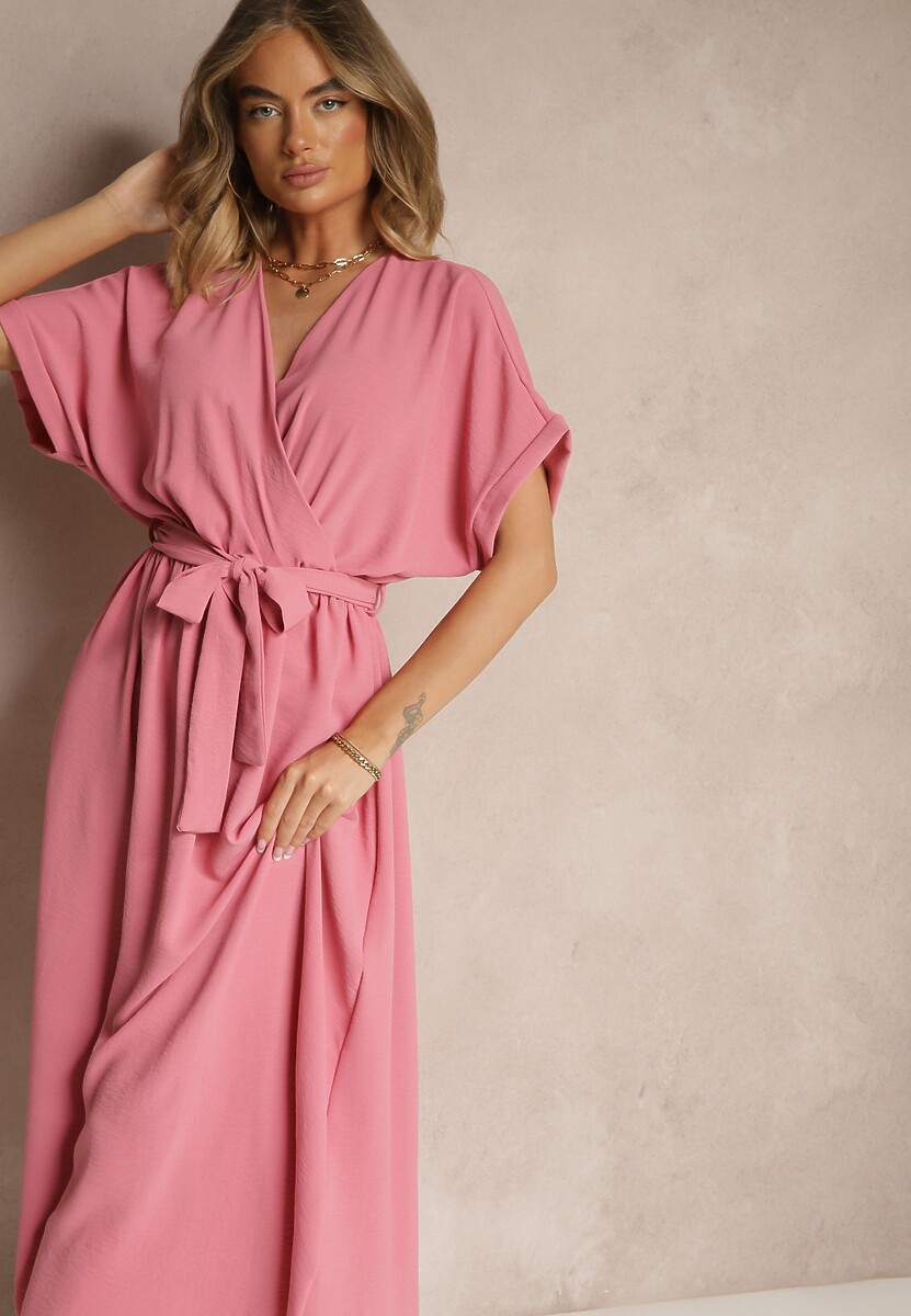 Szara Rozkloszowana Sukienka z Bawełną i Paskiem Lunapinia