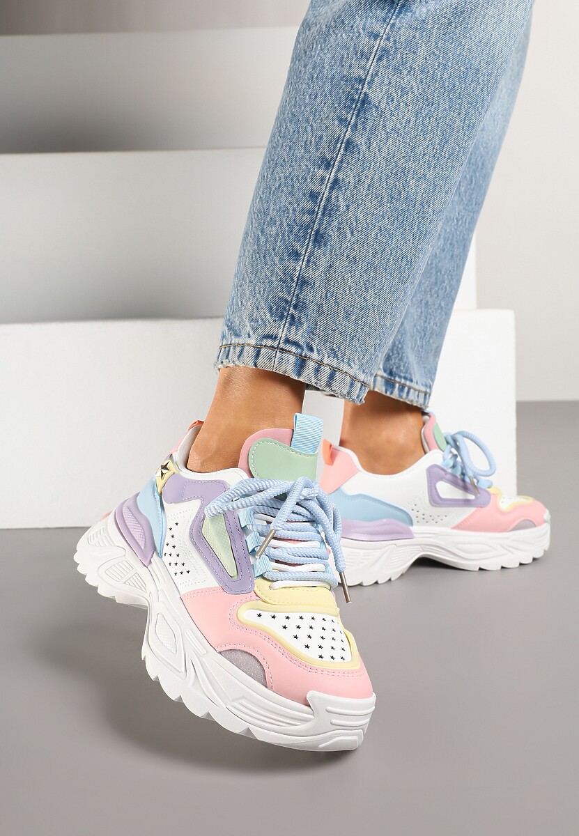 Biało-Niebieskie Sneakersy Streetwearowe na Grubej Podeszwie Waniffia