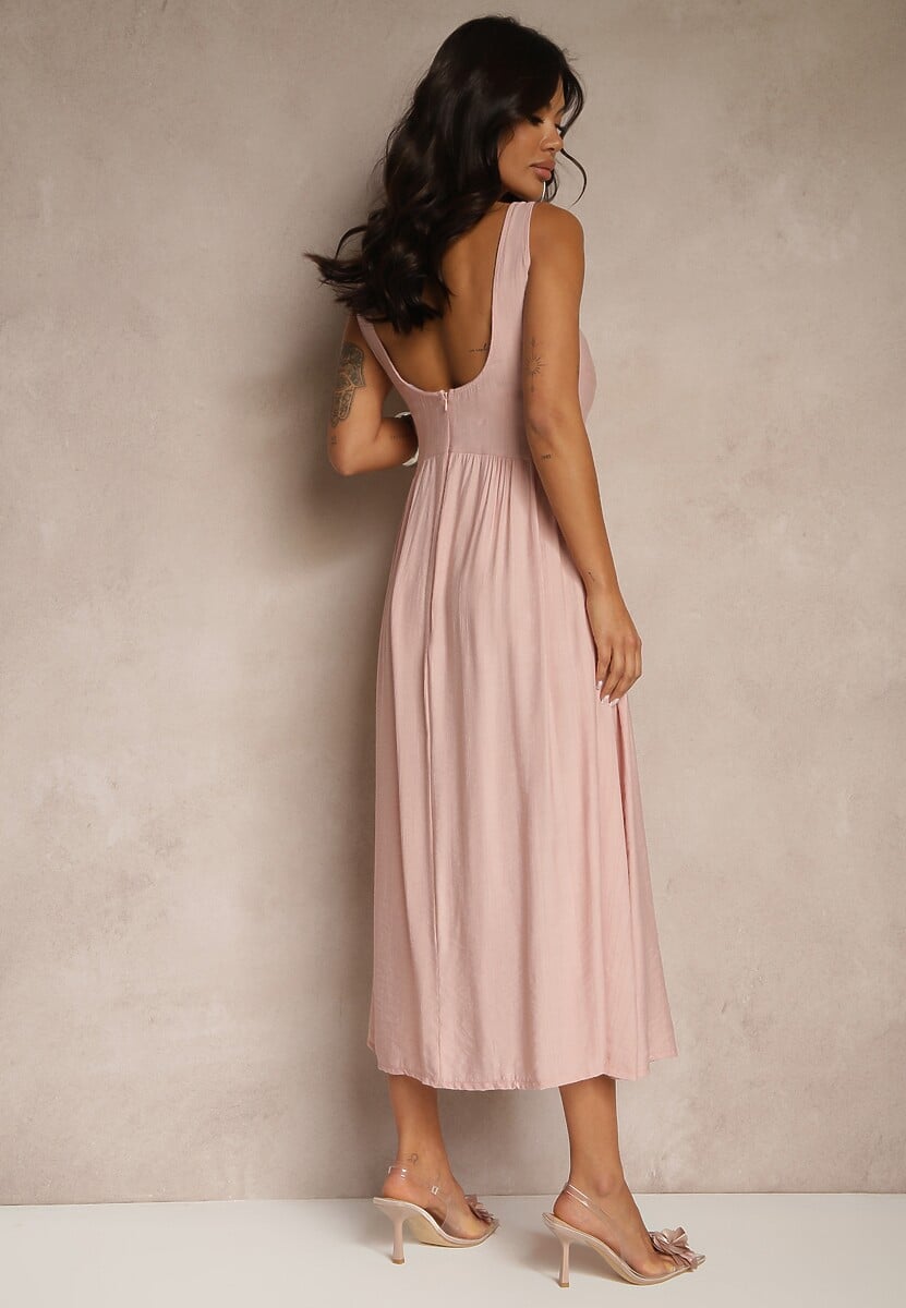 Różowa Rozkloszowana Sukienka z Wiskozy Milunisa