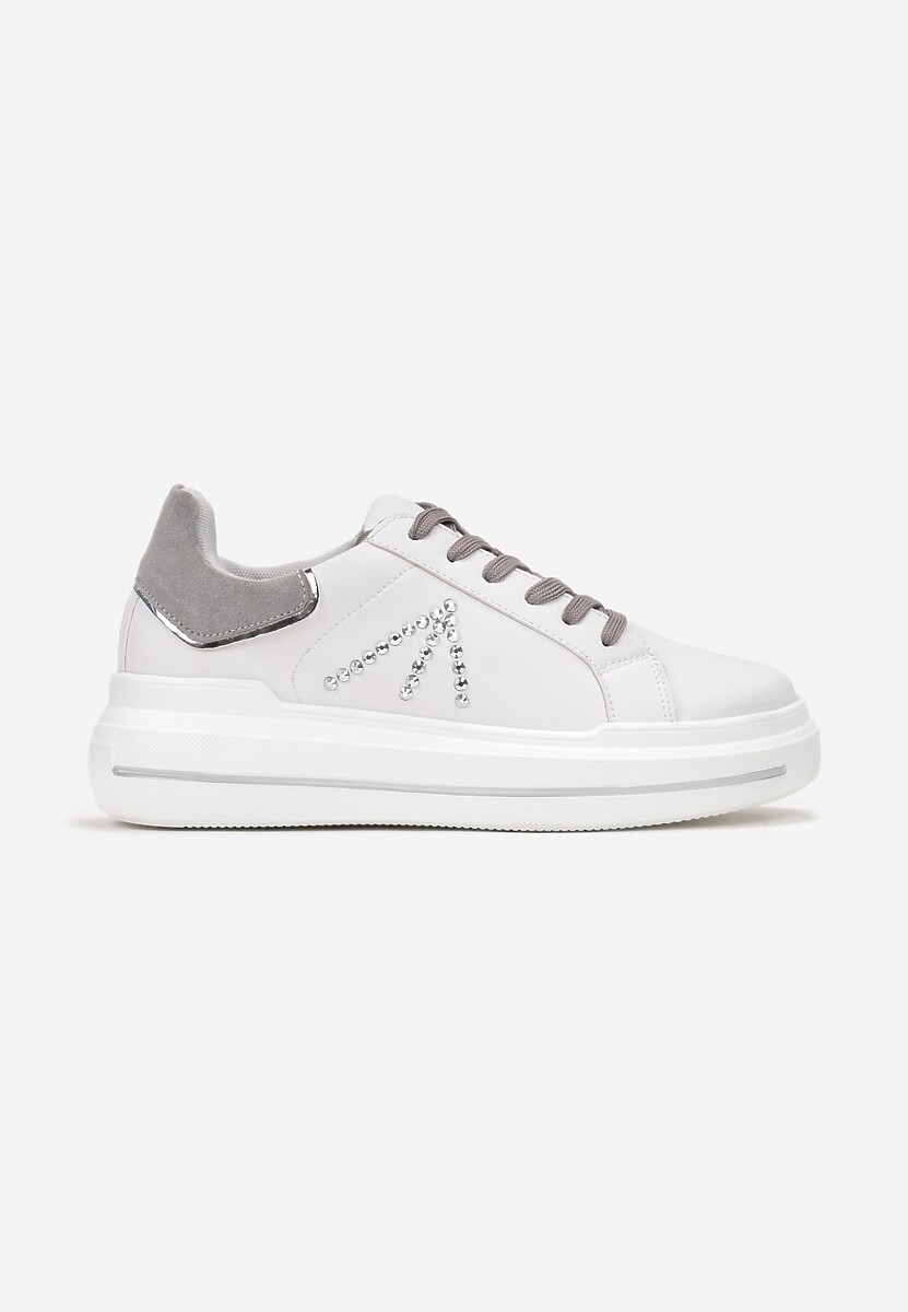 Biało-Szare Sneakersy w Cyrkonie na Grubej Podeszwie Nicala