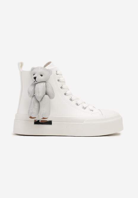 Białe Trampki za Kostkę na Grubej Podeszwie z Aplikacją w Kształcie Misia Ivarina