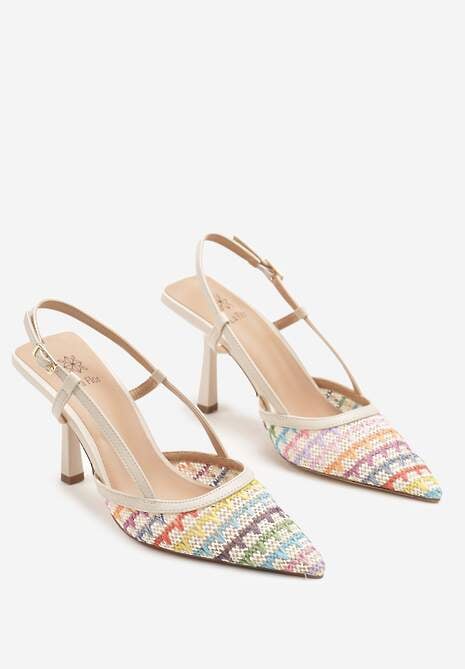 Beżowe Plecione Szpilki ze Szpiczastym Noskiem i Odkrytą Piętą Ulinore