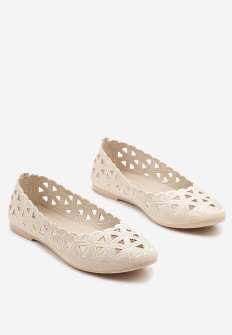 Beżowe Balerinki Vices z Ażurowymi Wycięciami Naneria