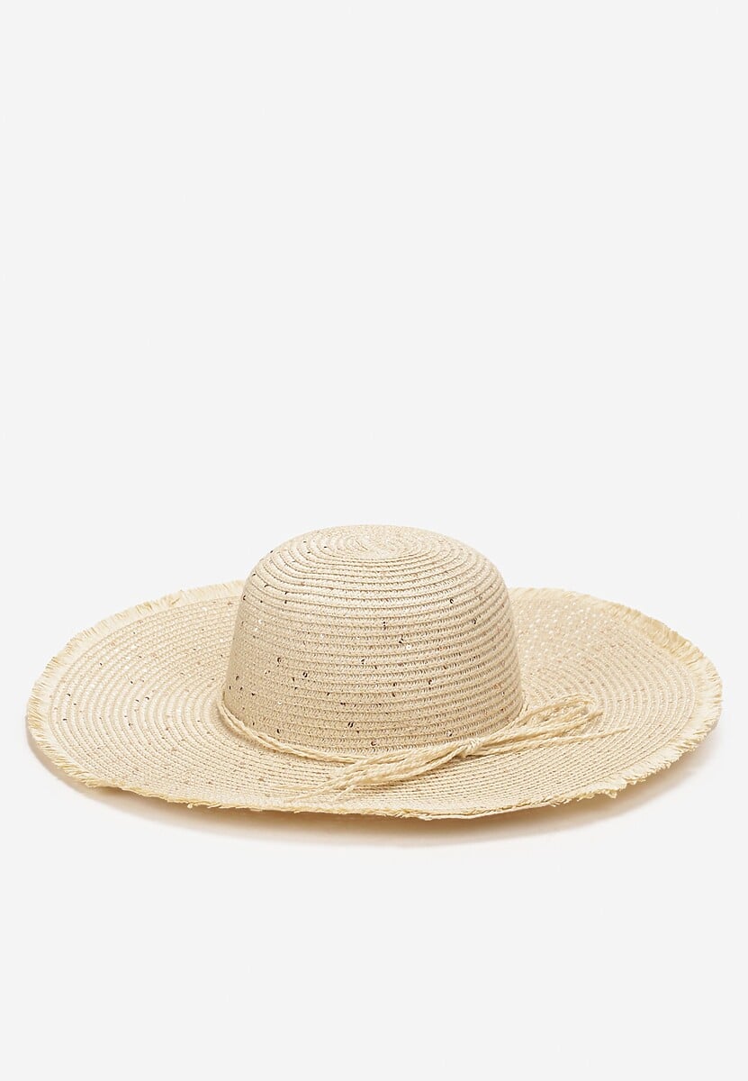 Beżowy Kapelusz Z Szerokim Rondem Cekinami i Kokardką Anne-Laure