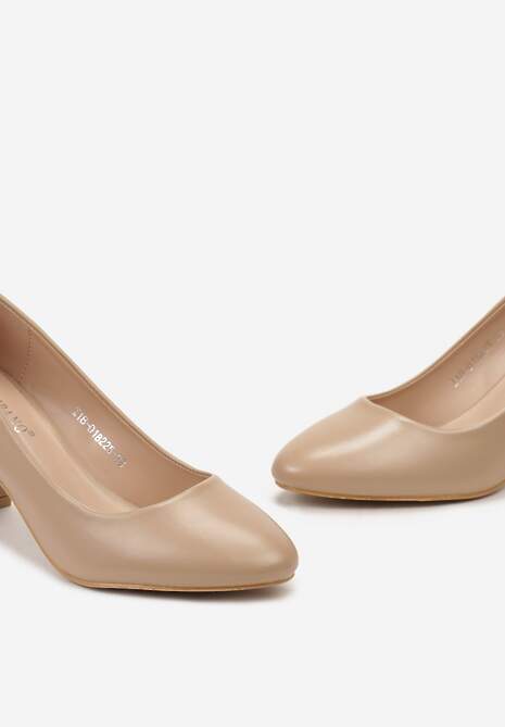 Beżowe Klasyczne Czółenka na Słupku z Okrągłym Noskiem Bleana